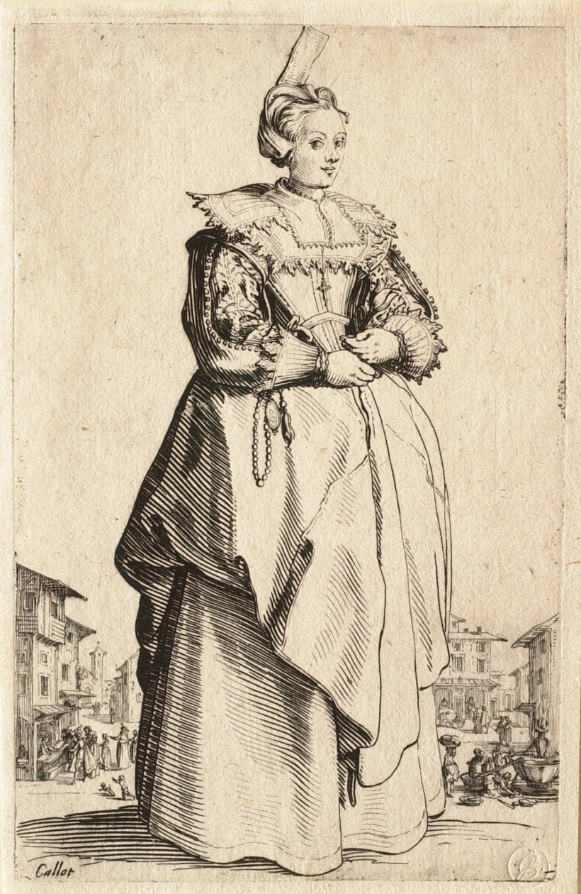 A hölgy a hátrafelé felhúzott kis főkötővel (La Dame à la petite coiffe relevée en arrière) alkotó: Jacques Callot