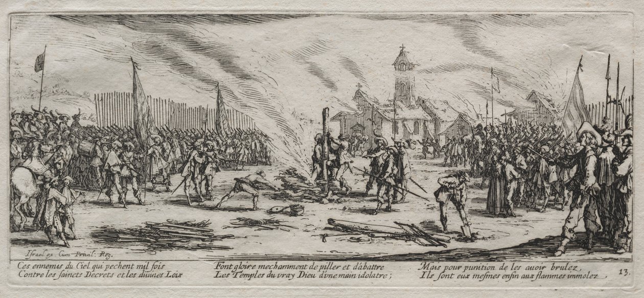 A háború nagy nyomorúságai: Máglyán égés, 1633. alkotó: Jacques Callot