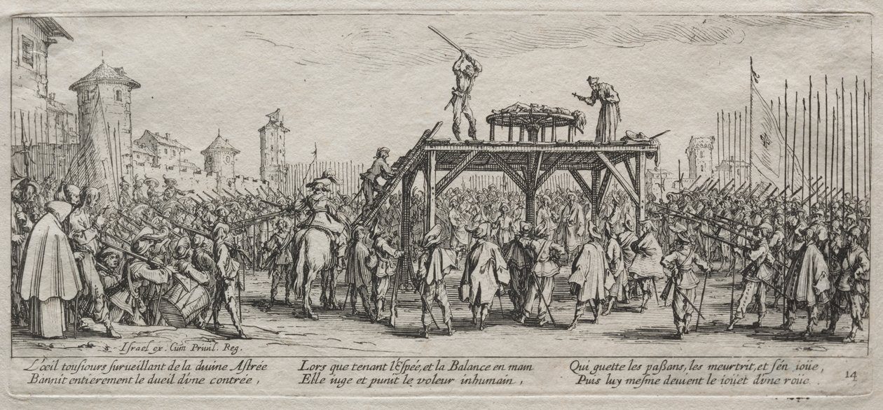A háború nagy nyomorúságai: Kivégzés a keréken alkotó: Jacques Callot