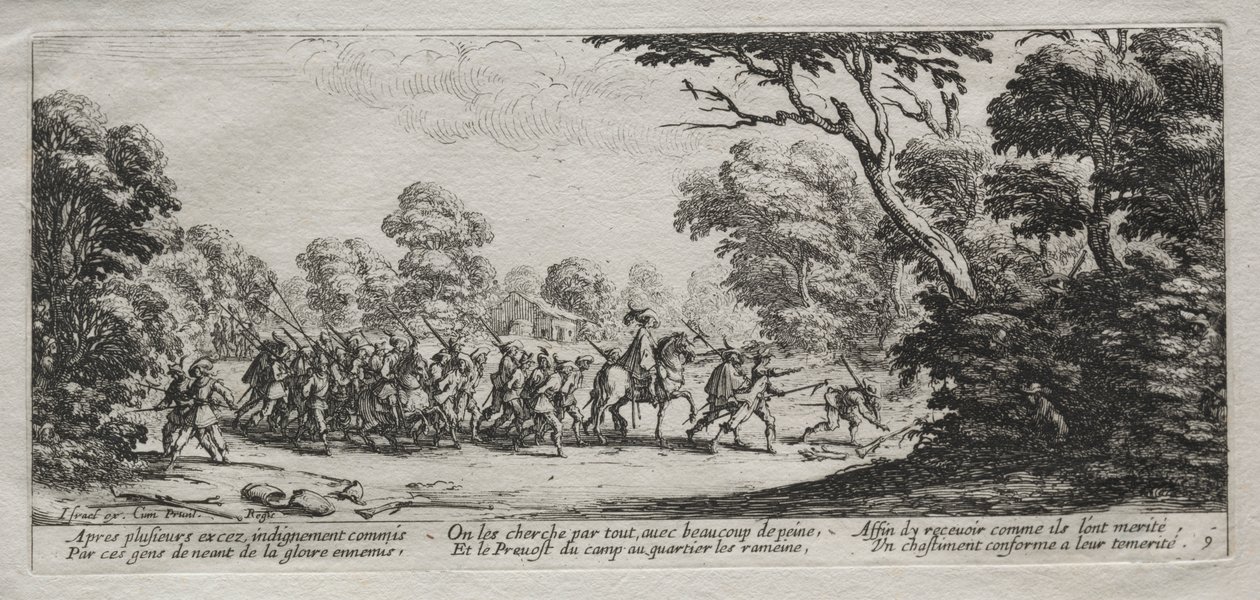 A háború nyomorúsága: A gonosztevők letartóztatása alkotó: Jacques Callot