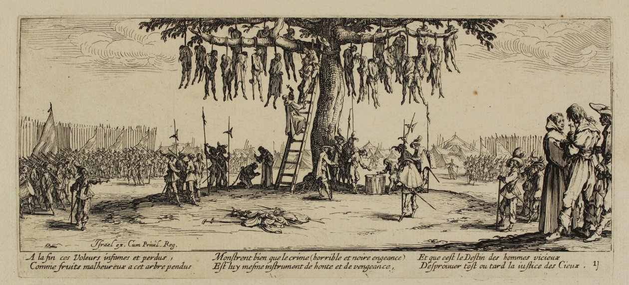 A háború nyomorúságai, 11. sz. Az akasztás, 1633 alkotó: Jacques Callot