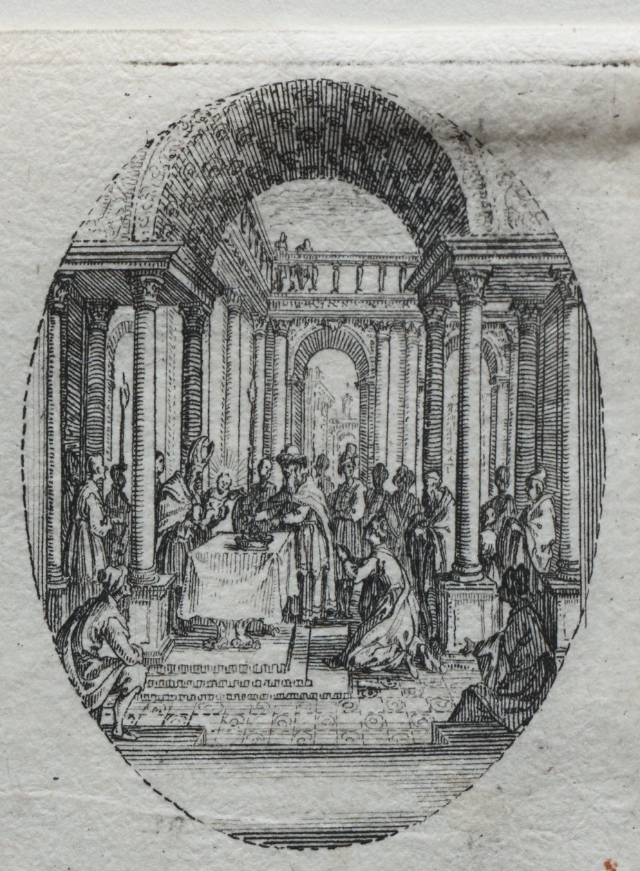 A szenvedés titkai: A bemutató a templomban. alkotó: Jacques Callot