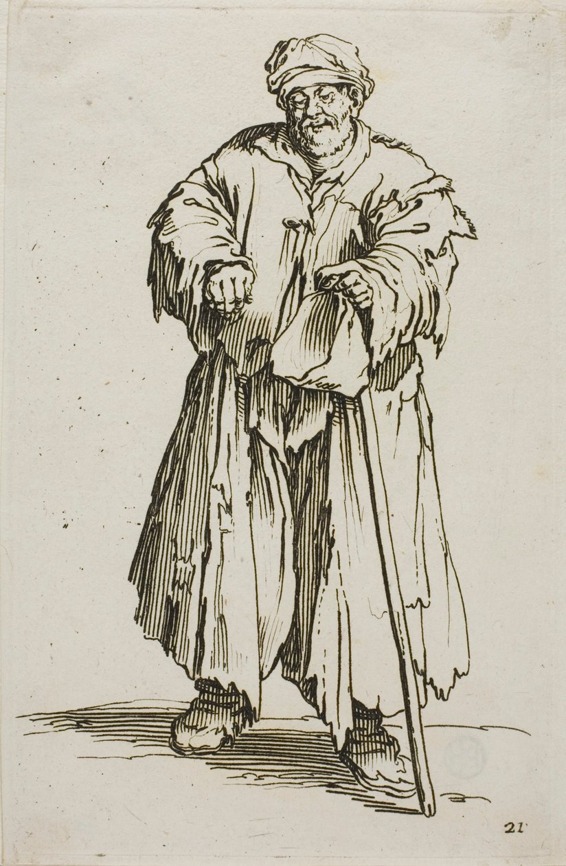 Az elhízott koldus lesütött szemekkel, 21. lemez a The Beggars-től alkotó: Jacques Callot