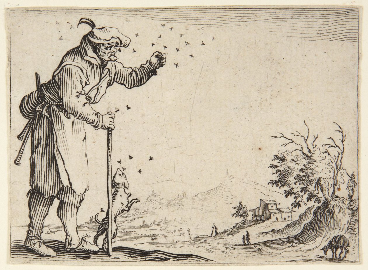 A méhek által megtámadott paraszt alkotó: Jacques Callot