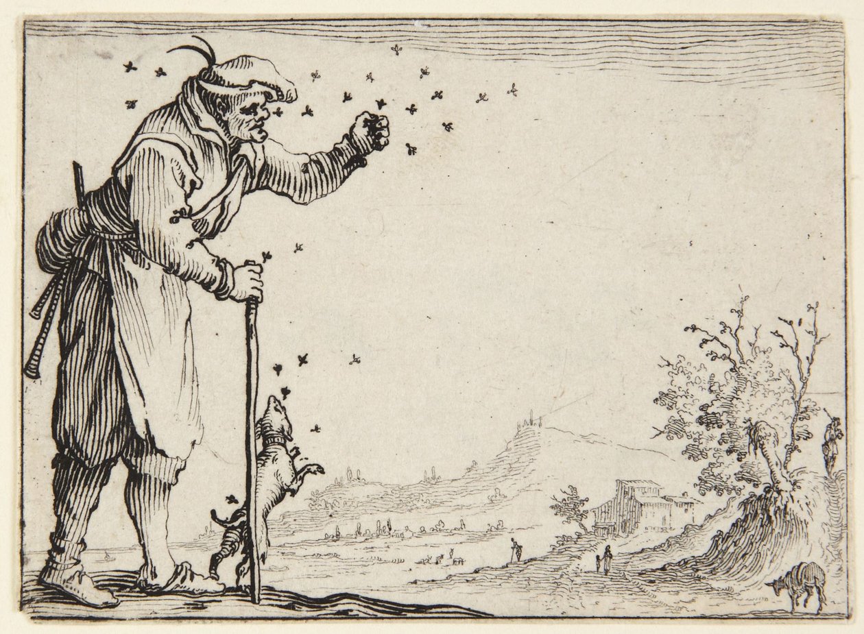 A méhek által megtámadott paraszt alkotó: Jacques Callot
