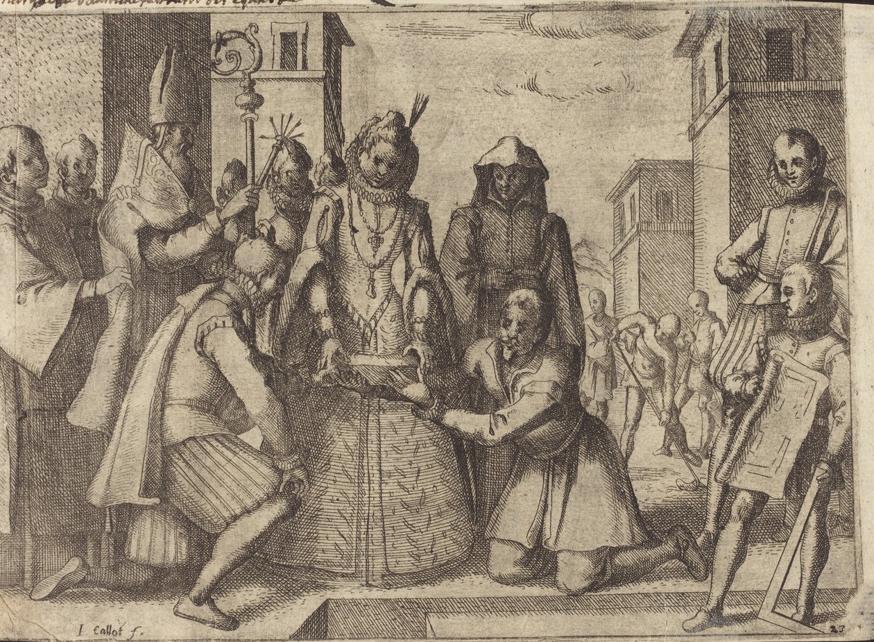 A királynő letette az első követ a klarisszák templomába Spanyolországban [verso] alkotó: Jacques Callot