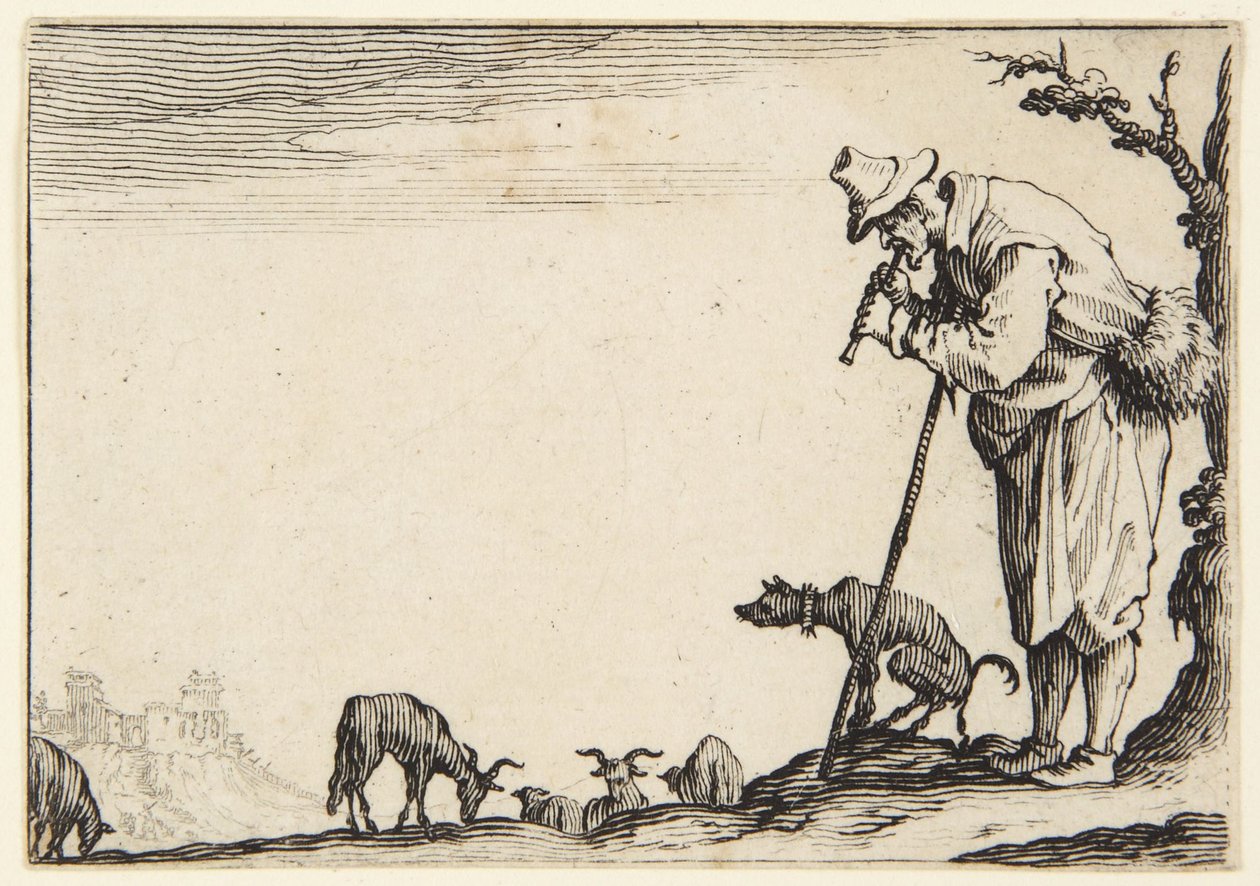 Fuvolázó pásztor alkotó: Jacques Callot