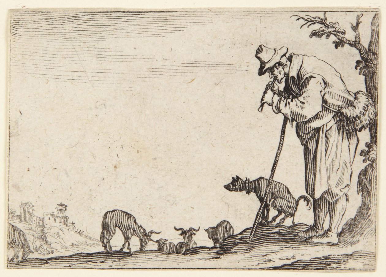 Fuvolázó pásztor alkotó: Jacques Callot