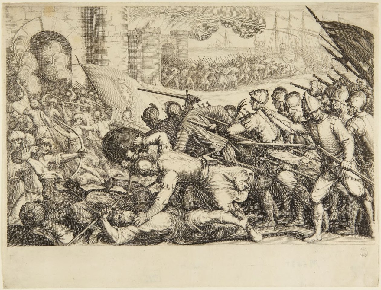 A város kapuját ostromló csapatok alkotó: Jacques Callot