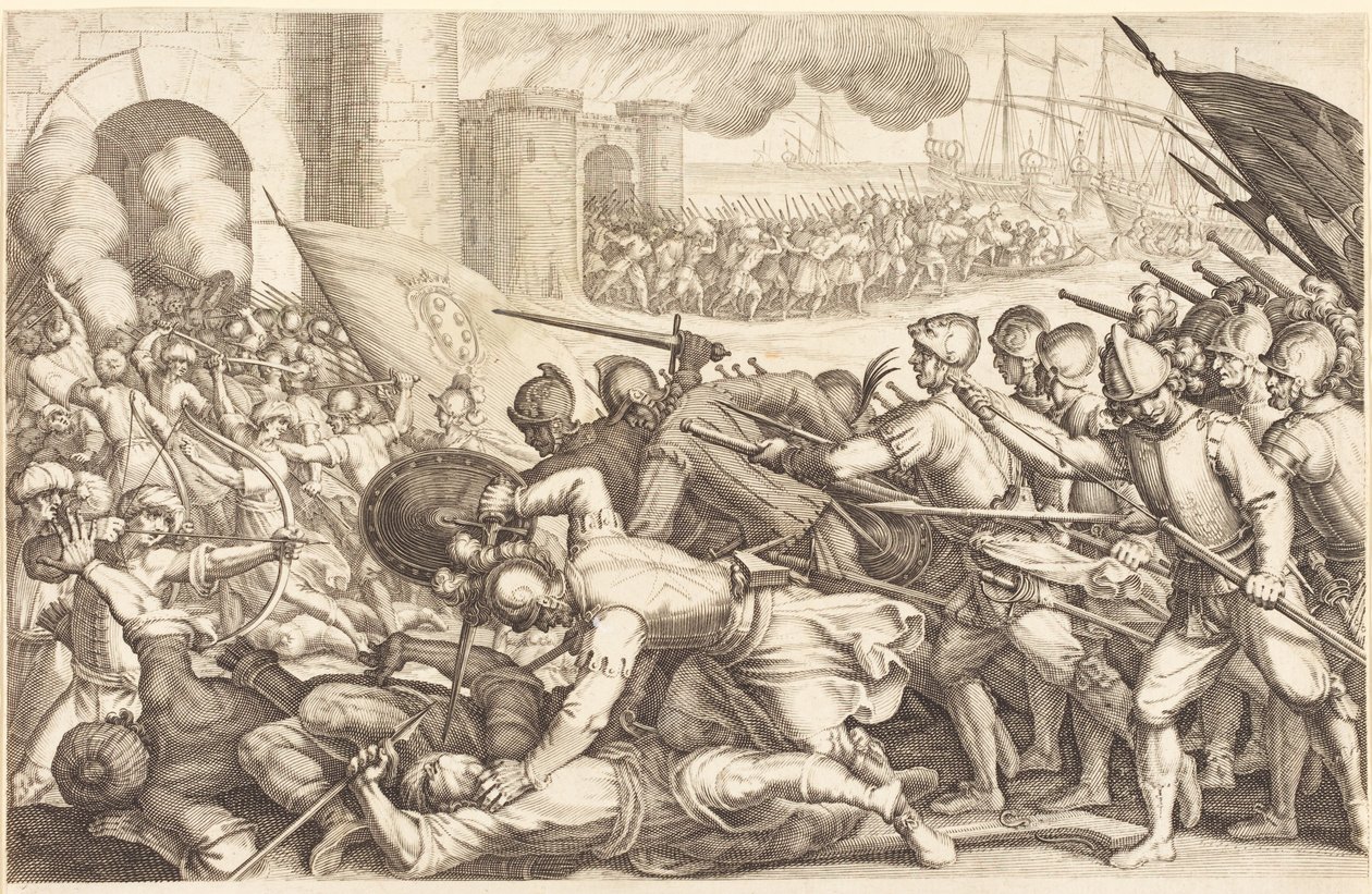 A város kapuját betörő csapatok alkotó: Jacques Callot