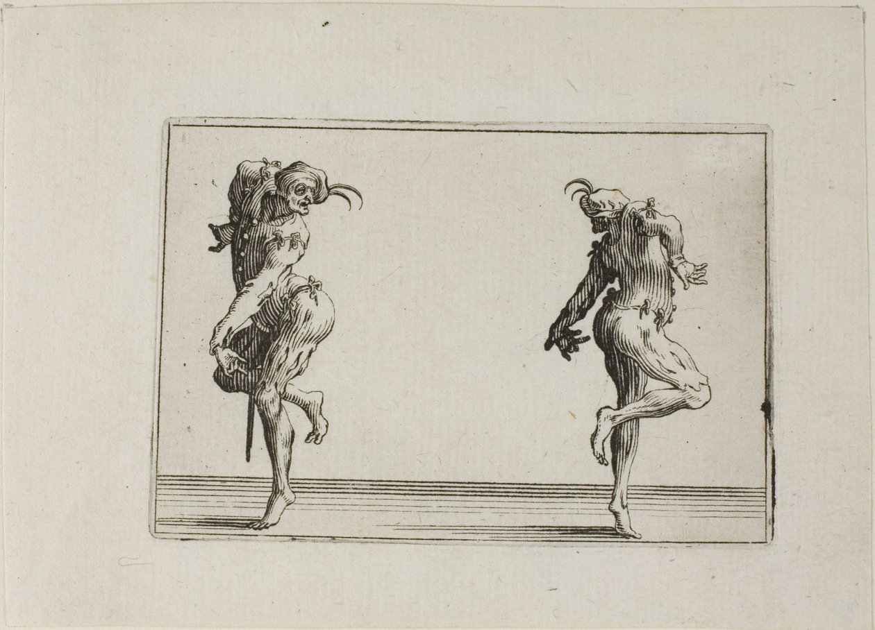 A két pantalló hátat fordít, a Capriccokból alkotó: Jacques Callot