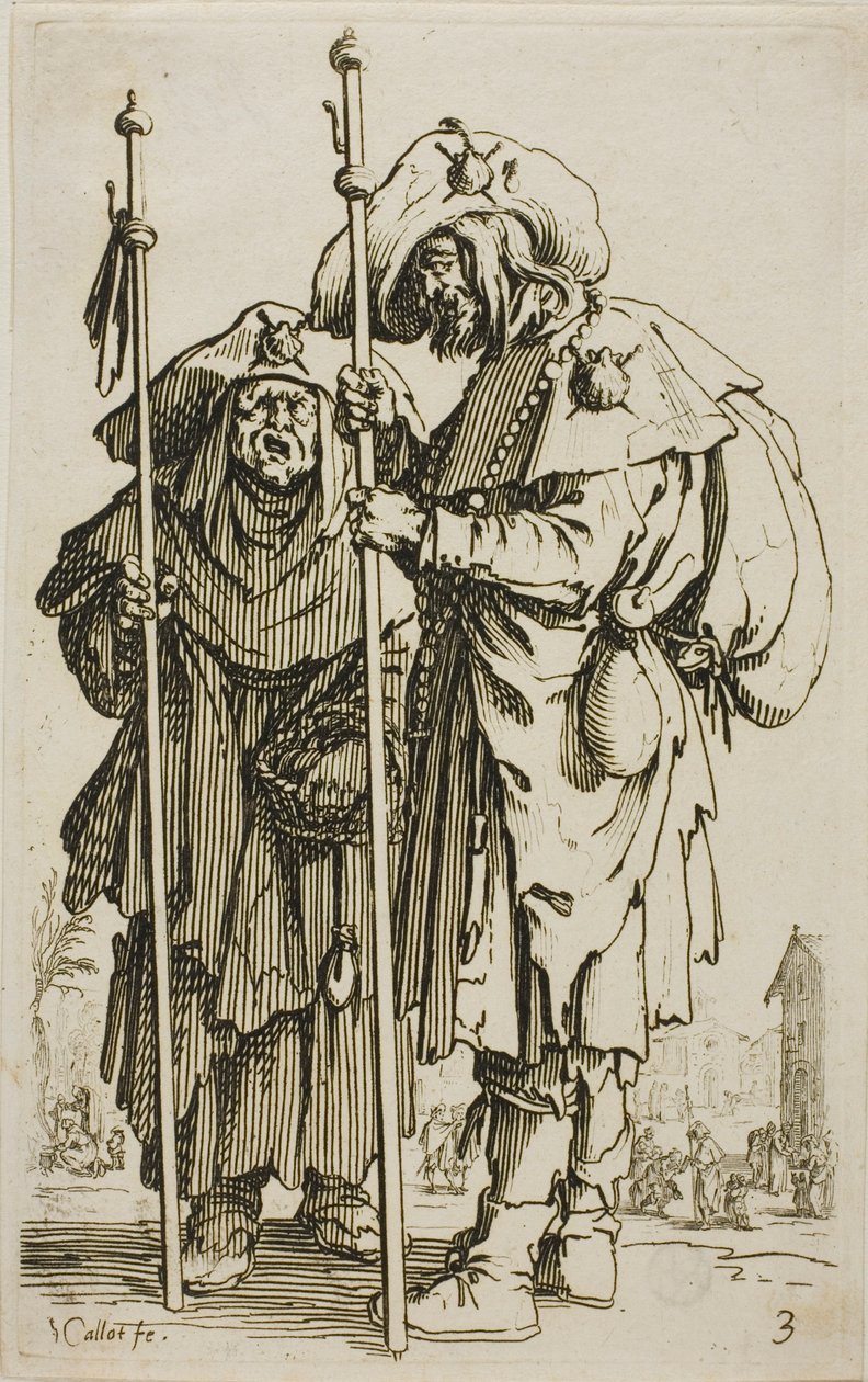 A két zarándok, a The Beggars harmadik táblája alkotó: Jacques Callot