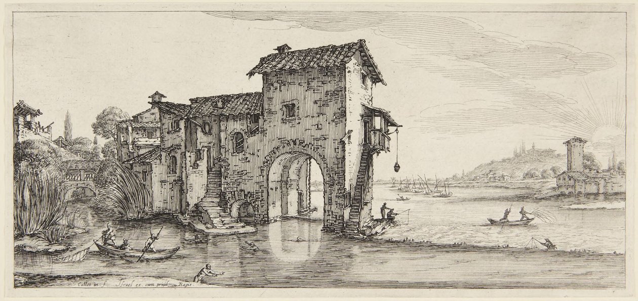 A vízimalom, a Paysages Gravées pour Jean de Médicis, Paysages Dessinés à Florence sorozatból alkotó: Jacques Callot