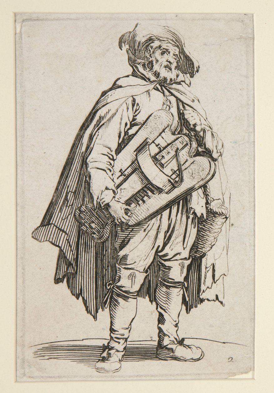 A rohanós játékos a The Beggars-ből (Le Joueur de Vielle) alkotó: Jacques Callot