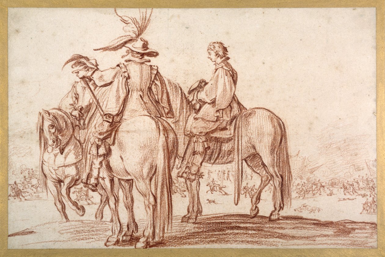 Három lovas (vörös kréta, papír) alkotó: Jacques Callot