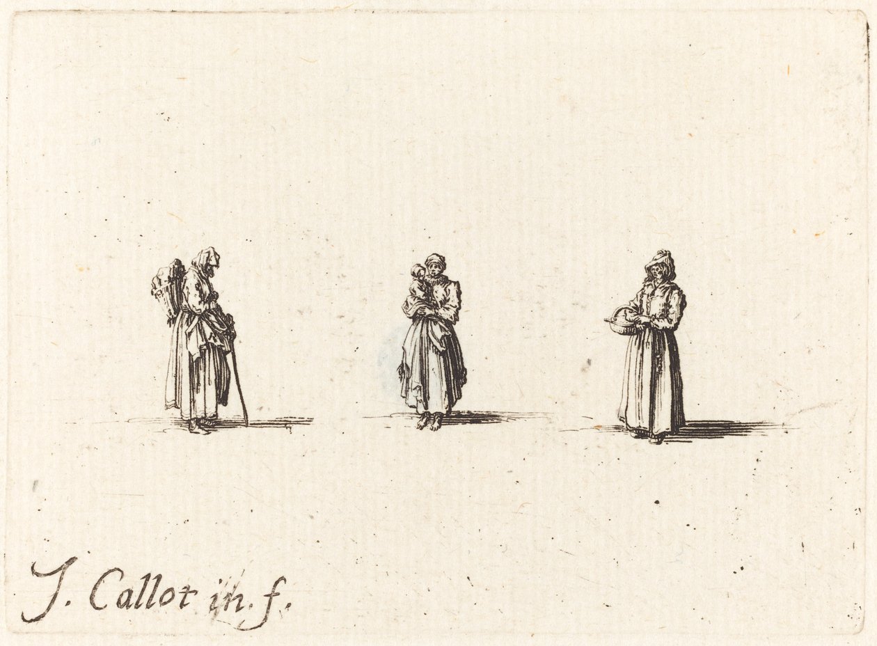 Három nő, egy gyermek a kezében, valószínűleg 1634. alkotó: Jacques Callot