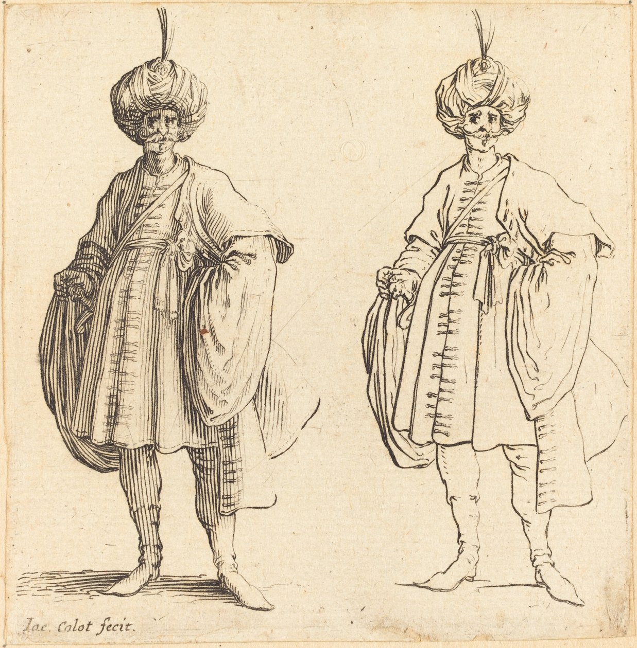 Két turbánba öltözött török, tollal. alkotó: Jacques Callot