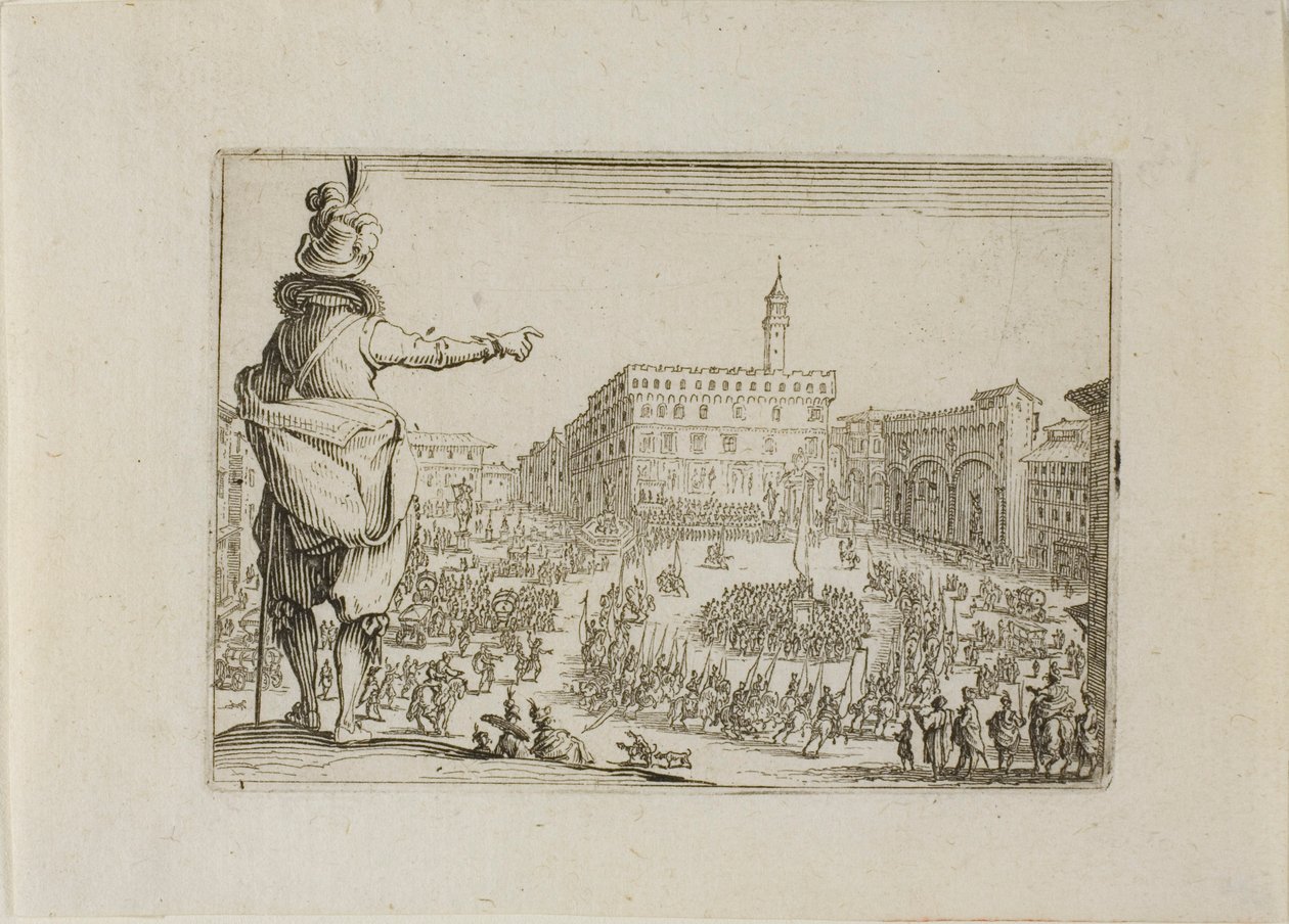 Kilátás a Piazza Signoria-ra, a Capricesből alkotó: Jacques Callot