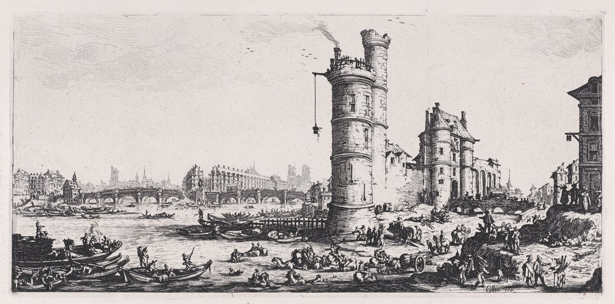 Kilátás a Pont-Neuf-ról (View of the Pont-Neuf), a „Les Deux Grandes Vues de Paris” (Párizs két nagy kilátása) című műből alkotó: Jacques Callot