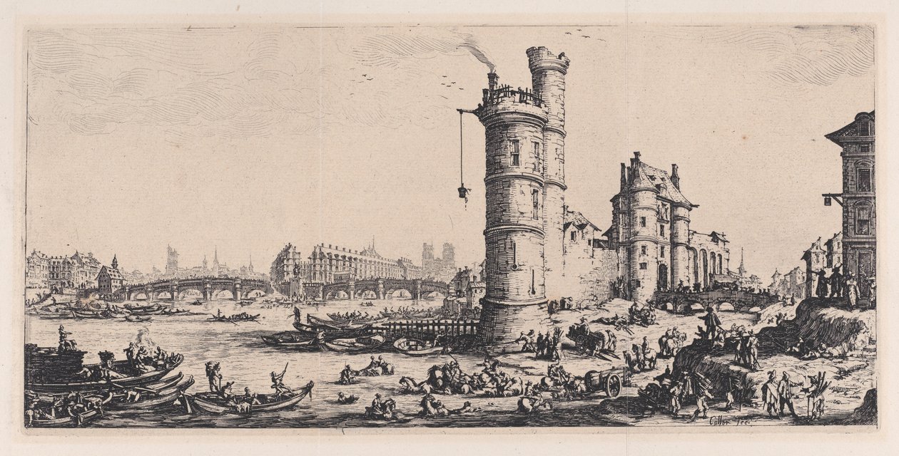 Kilátás a Pont-Neuf-ról (View of the Pont-Neuf), a „Les Deux Grandes Vues de Paris” (Párizs két nagy kilátása) című műből alkotó: Jacques Callot