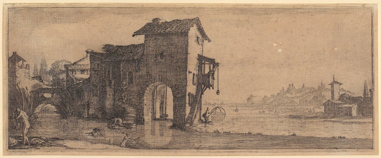 Vízimalom, a „Négy táj” sorozat 3. lapja alkotó: Jacques Callot