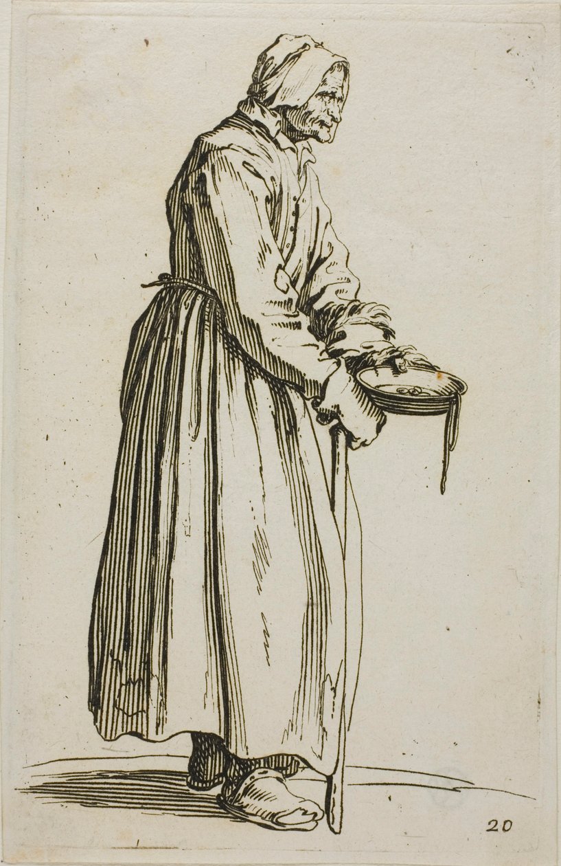 Koldusasszony alamizsnát tartva, 20-as tányér a The Beggars-től alkotó: Jacques Callot