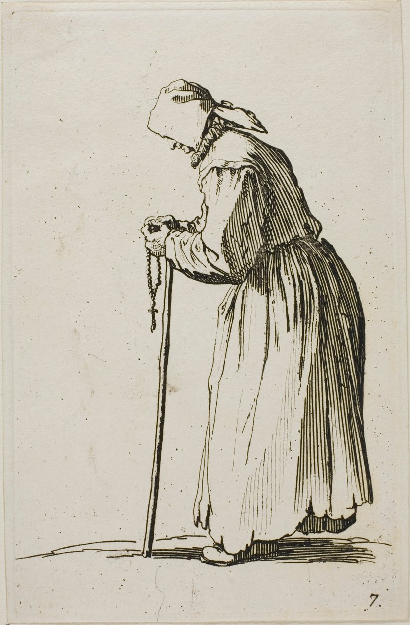 Koldusasszony rózsafüzérrel, hetedik tányér a The Beggars-ből alkotó: Jacques Callot