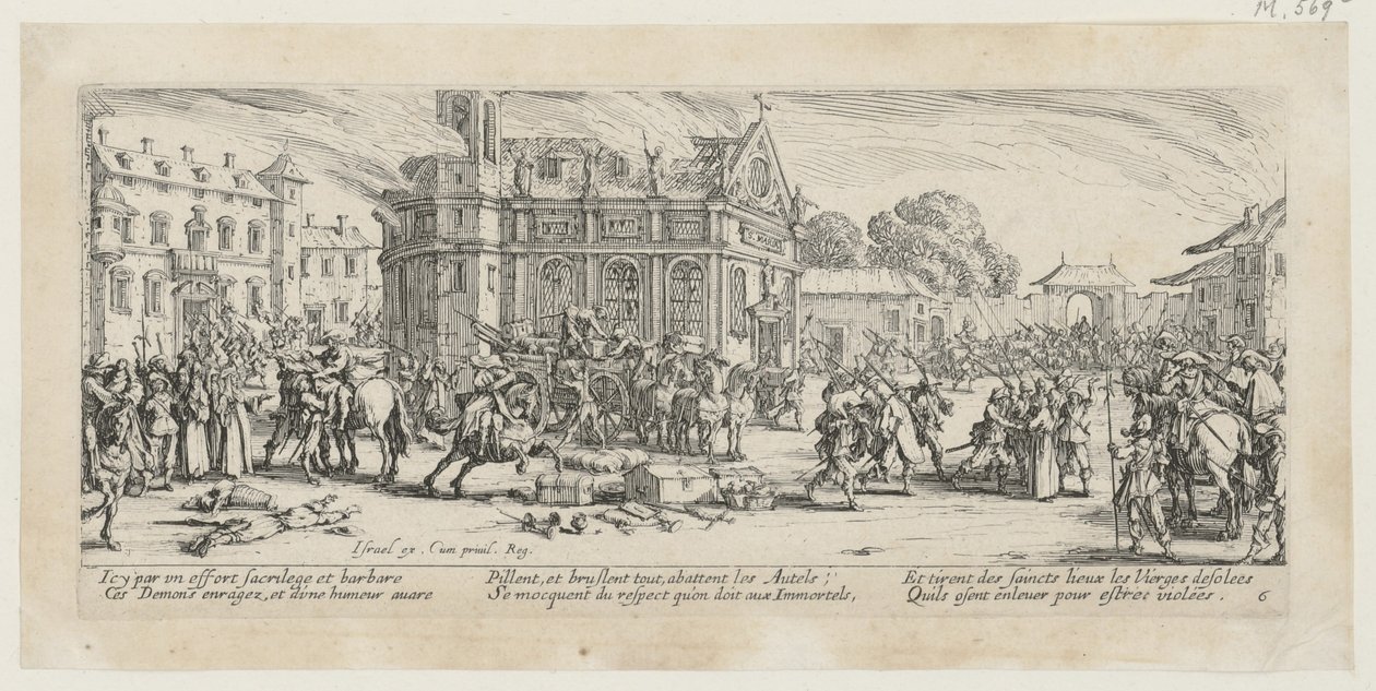 Egy kolostor lerombolása, a „A háború borzalmai” sorozat 6. lapja alkotó: Jacques Callot
