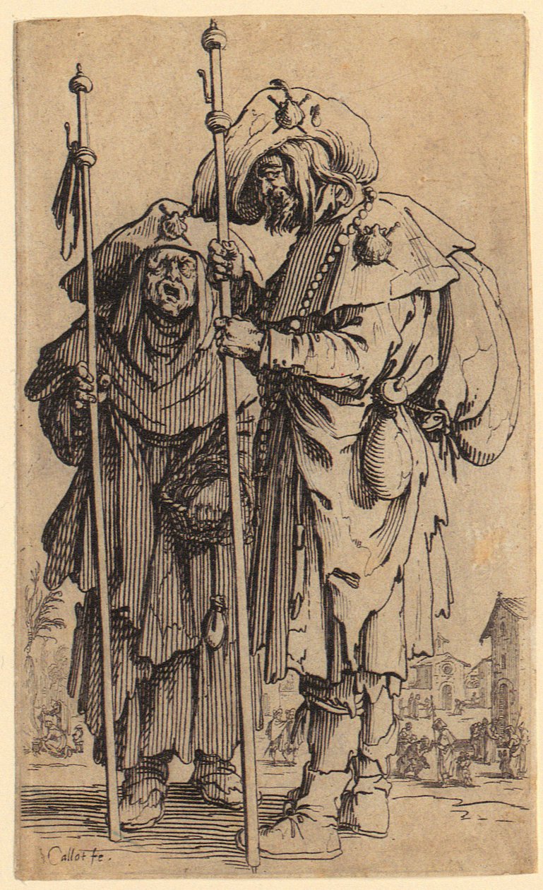 Két zarándok, a „Koldusok” sorozat 3. táblája alkotó: Jacques Callot