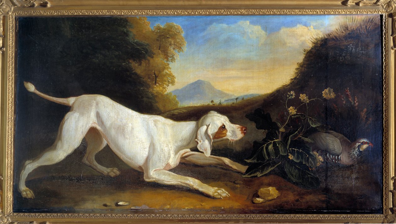 Braque kutya egy fácán előtt Jacques Charles Oudry festménye (1720-1778) 18. századi Párizs, Dekoratív művészetek alkotó: Jacques Charles Oudry