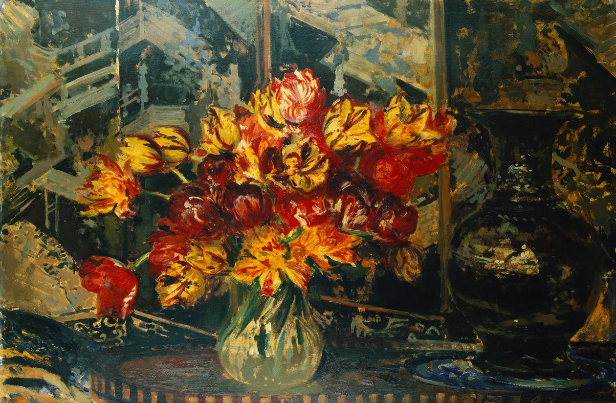 Csokor tulipán és egy képernyő; Tulipáncsokor a képernyőn, alkotó: Jacques Emile Blanche
