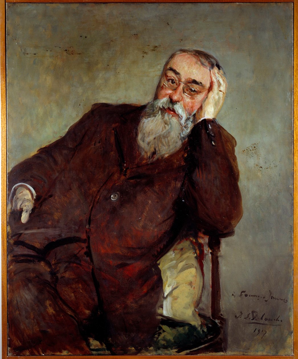 Tanulmány Francis Jammes (1868-1938) francia író portréjához Jacques Emile (Jacques-Emile) Blanche (1861-1942) festménye 1917 V. 1x0,81 m Rouen, Muse des Beaux Arts alkotó: Jacques Emile Blanche