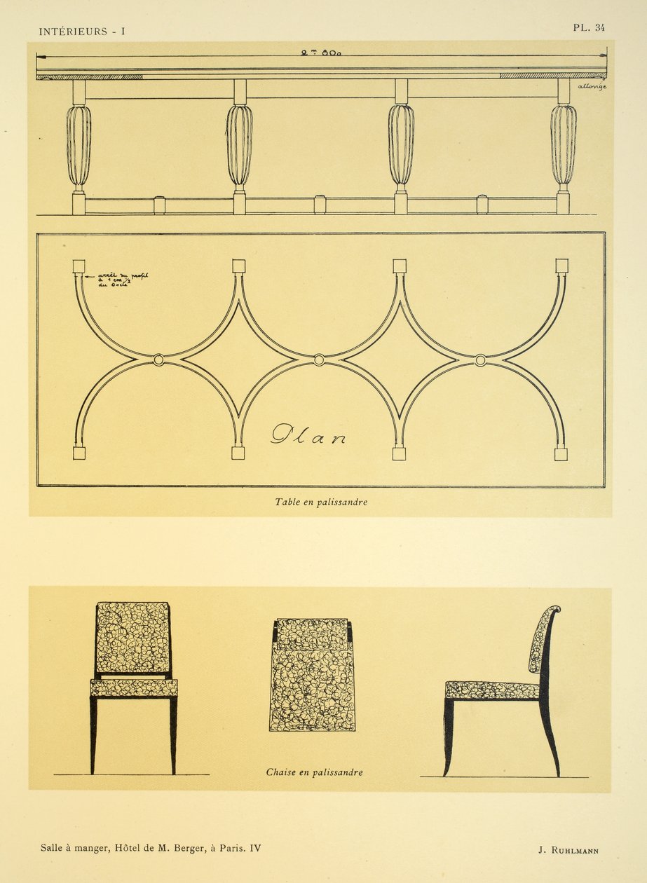 Ebédlő IV, Hotel de M. Berger, Párizs, Leon Moussinac „Interieurs” illusztrációja, pub. Albert Levy, 1924-26 alkotó: Jacques Emile Ruhlmann
