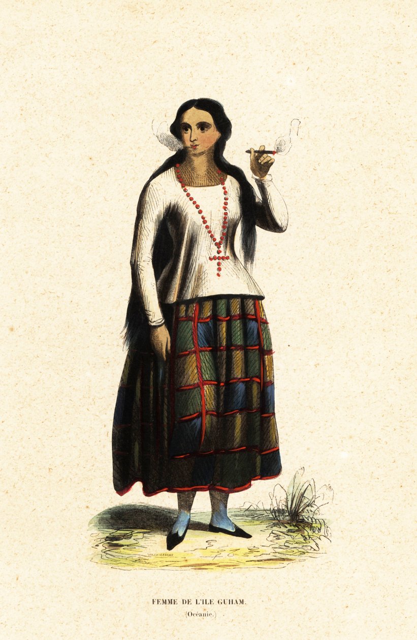 Chamorro nő Guam szigetéről, Mariana-szigetek, Mikronézia alkotó: Jacques Etienne Victor (after) Arago
