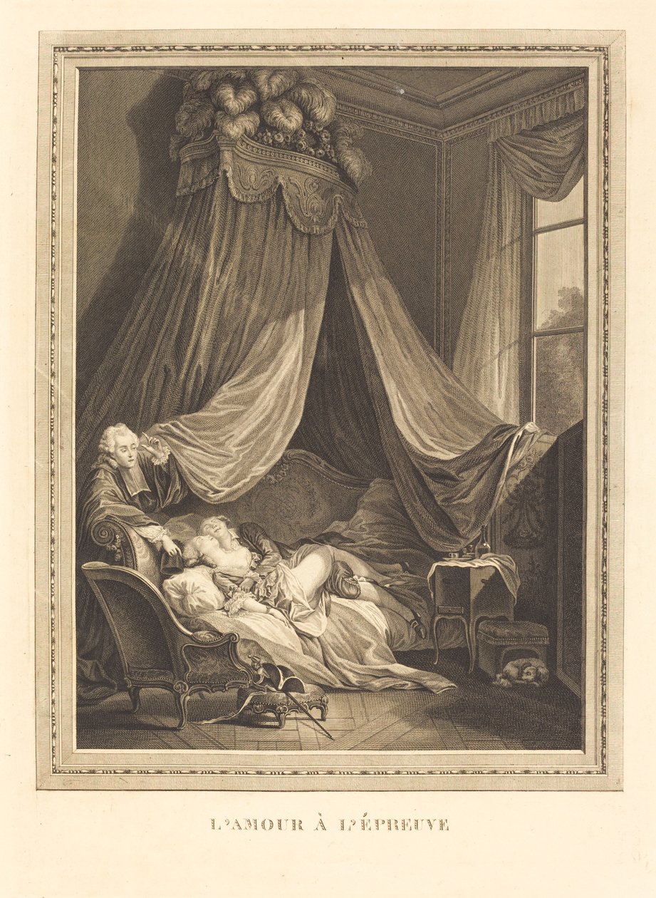 Szerelem próba alatt alkotó: Jacques Firmin Beauvarlet after Pierre Antoine Baudouin