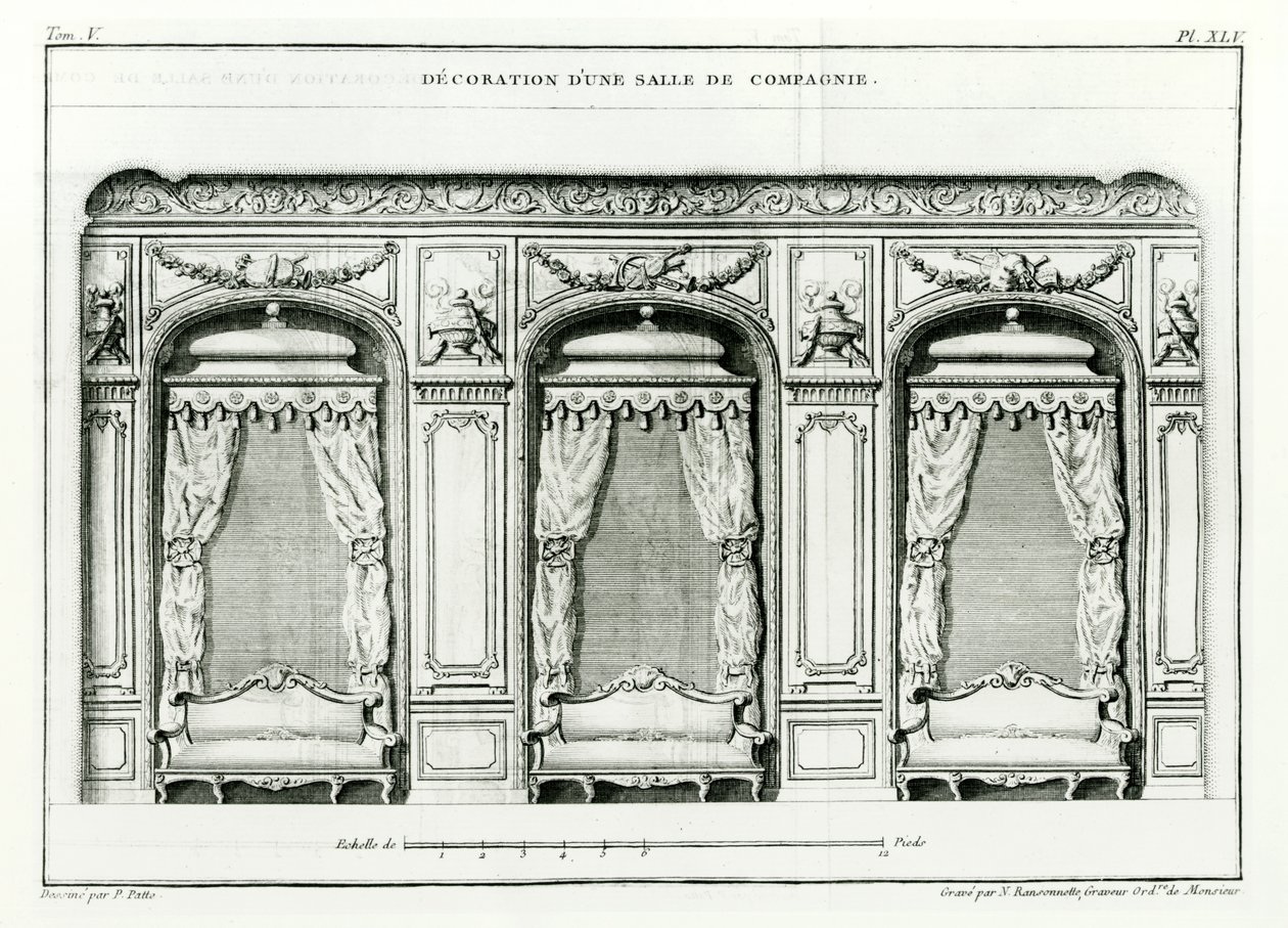 Intelligens párizsi szalon, 1770 elején a párizsi Cours dArchitecture-től, 6 kötetben, 1771-77 között Blondel, Jacques-Francois (1705-74) kiadásában. A sorozat Pierre Patte halála után fejezte be. alkotó: Jacques François Blondel