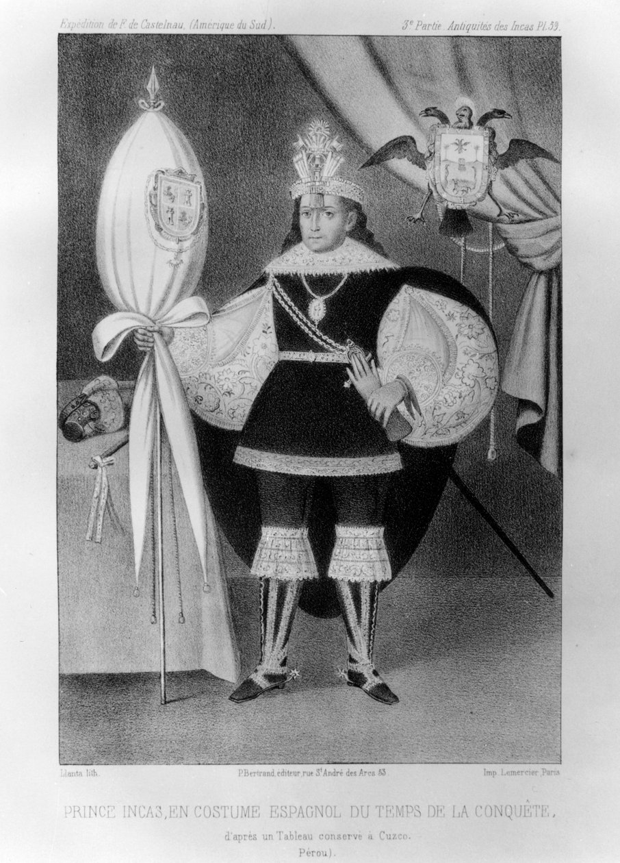 Inka herceg, honfoglalás kori spanyol viseletben, 1852. XVI. század alkotó: Jacques Francois Gauderique Llanta