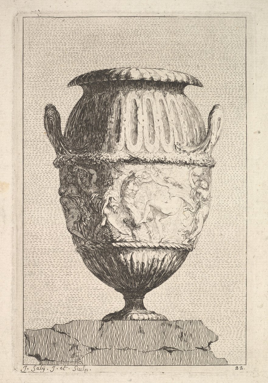 Bacchic-frízes váza terv, innen: Vázák, 1746. alkotó: Jacques Francois Joseph Saly