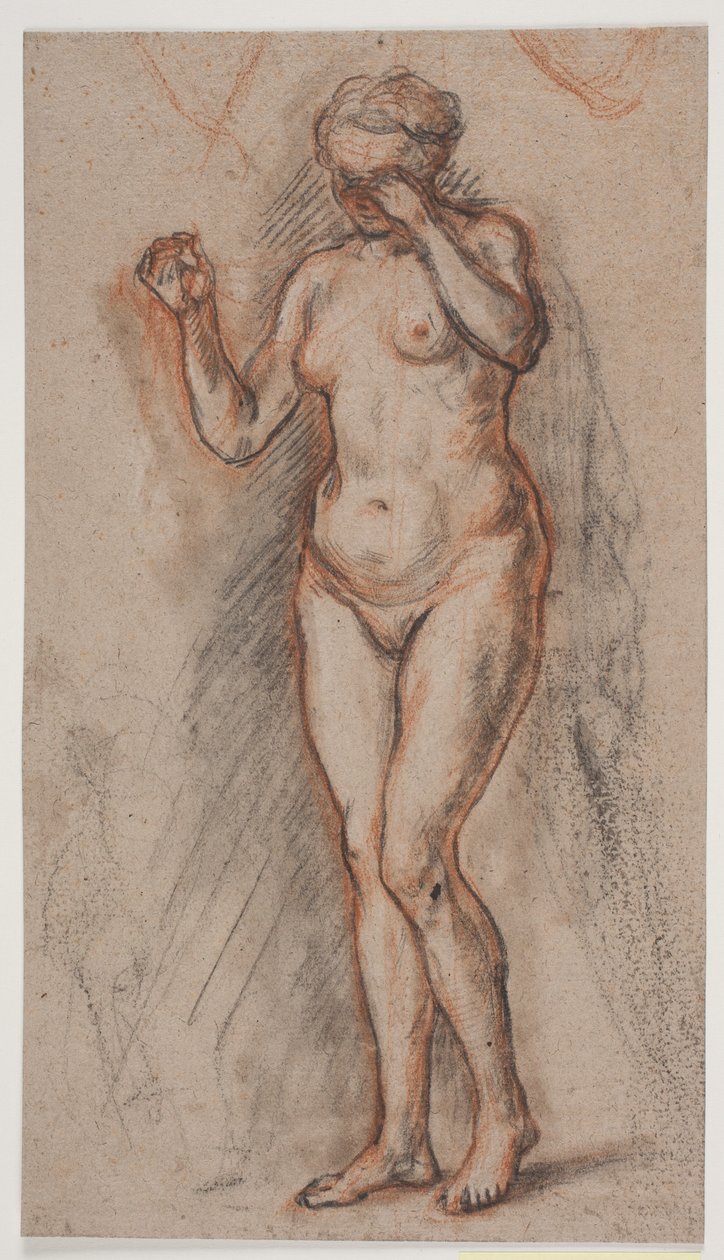 Női modell figura emelt karokkal, bal a szem előtt. alkotó: Jacques Francois Joseph Saly