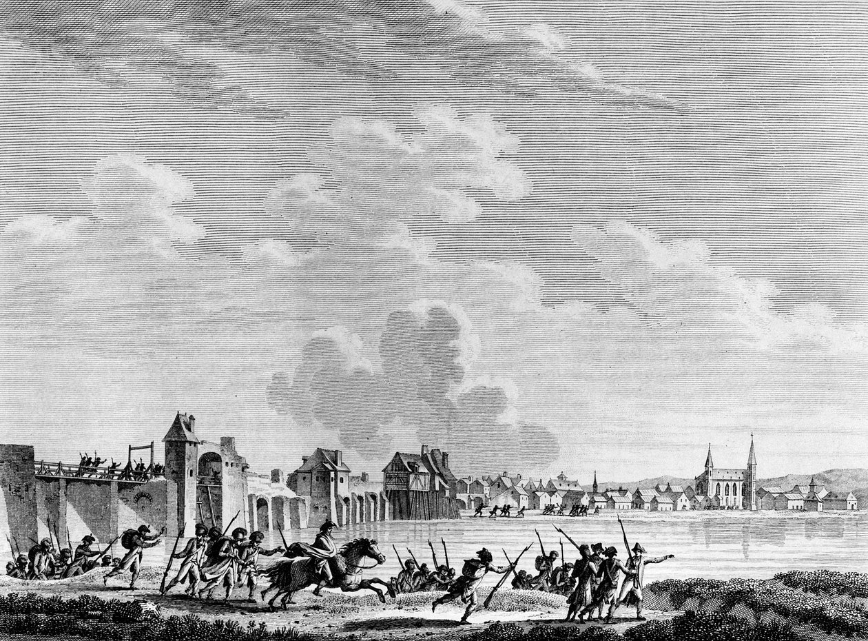 Francia forradalom: Deroute de Passy (Pacy sur Eure vagy Pacy-sur-Eure) 1793. július 13-án. Berthaut metszete Swebach nyomán. Párizs, a Forradalomtörténeti Intézet könyvtára alkotó: Jacques Francois Joseph Swebach