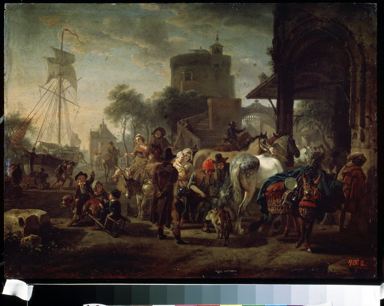 A lóvásár (A lóvásár). Jacques-Francois (Jacques Francois) Joseph Swebach (1769-1823) festménye. Olaj, vászon, 24 x 42 cm alkotó: Jacques Francois Joseph Swebach