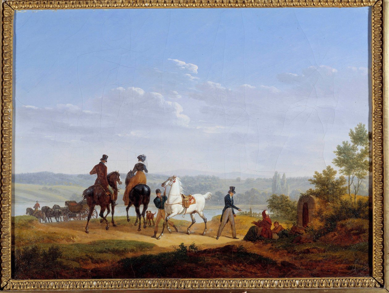Táj alakokkal és lovasokkal, Jacques Francois Joseph Swebach festménye alkotó: Jacques Francois Joseph Swebach