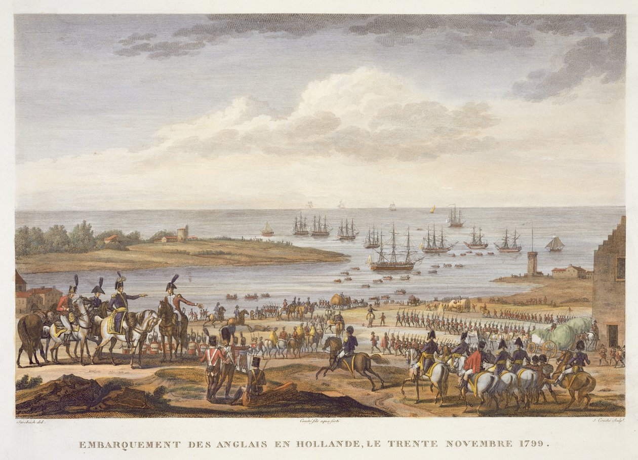 Az angolok beszállása Hollandiában, 1799. november 30., vésette: Louis Francois Couche (1782-1849) (akvatinta) alkotó: Jacques Francois Joseph Swebach