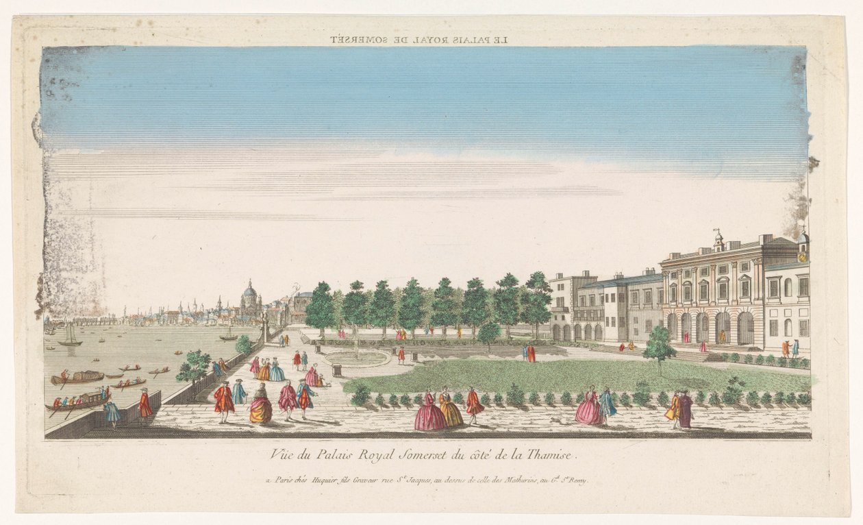 Kilátás a Somerset-házra a Temze folyón Londonban Le Palais Royal de Somerset (cím a tárgyon) alkotó: Jacques Gabriel Huquier