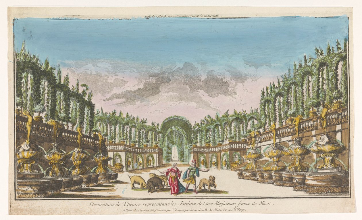 Kilátás Circe kertjére Decoration de theatre, reprezentatív les jardins de Circe (cím a tárgyon) alkotó: Jacques Gabriel Huquier
