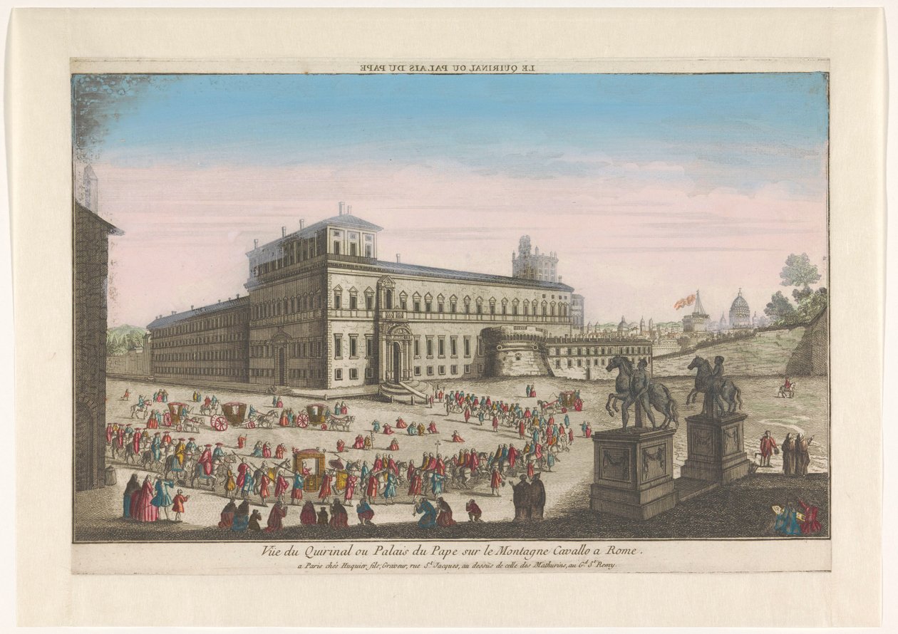 Kilátás a Palazzo del Quirinale Rómában Le Quirinal vagy palais du pape (cím a tárgyon) alkotó: Jacques Gabriel Huquier