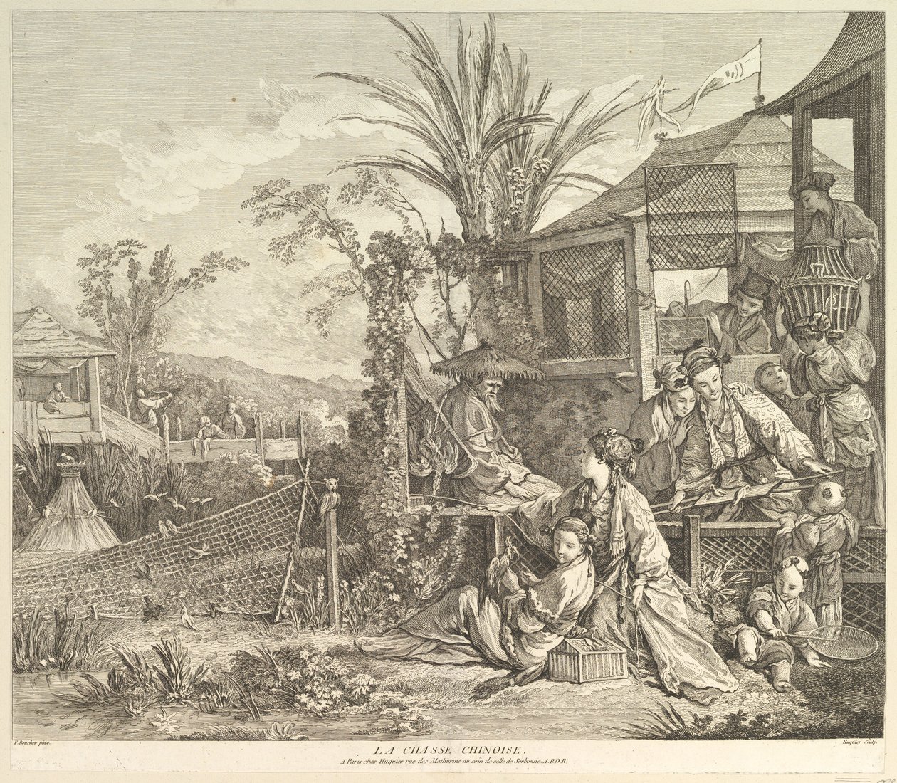 La Chasse Chinoise A kínai vadászat, a Chinoiseries-ből, 1743 után. alkotó: Jacques Gabriel Huquier