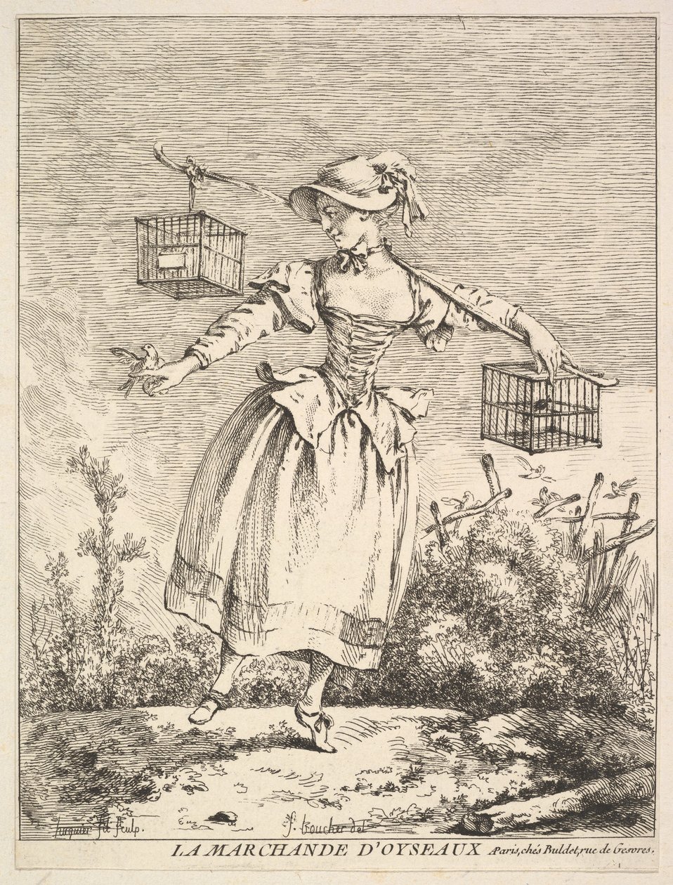 A madárkereskedő, 18. század. alkotó: Jacques Gabriel Huquier