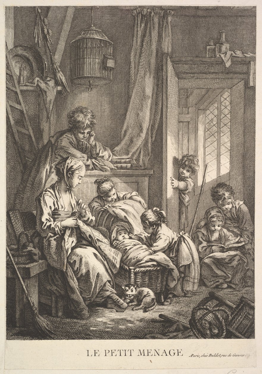 A kis háztartás, a 18. század közepe-vége. alkotó: Jacques Gabriel Huquier