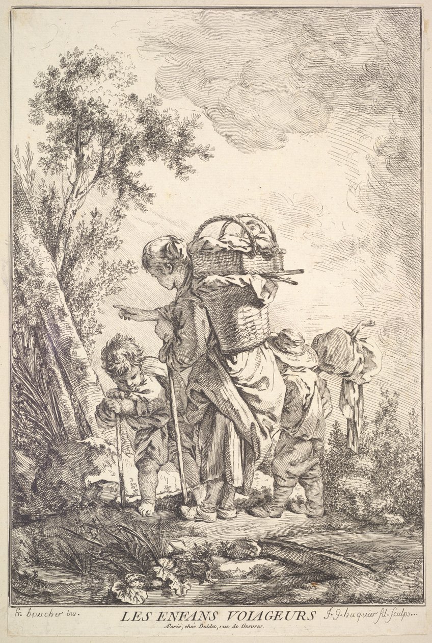 Utazó gyerekek, a 18. század közepe-vége. alkotó: Jacques Gabriel Huquier